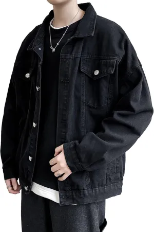Mens Classic Washed Denim Jacket Slim Fit Trucker Cowboy Jackets Button Front Casual Mens Jean Coat