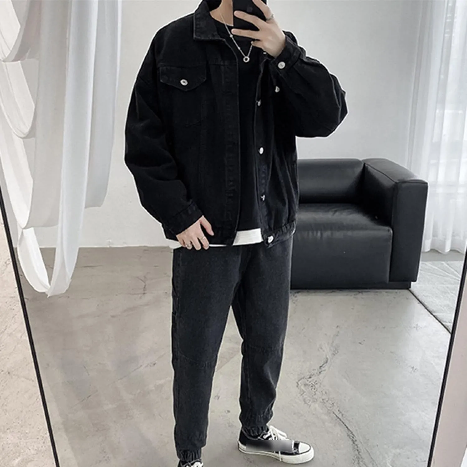 Mens Classic Washed Denim Jacket Slim Fit Trucker Cowboy Jackets Button Front Casual Mens Jean Coat