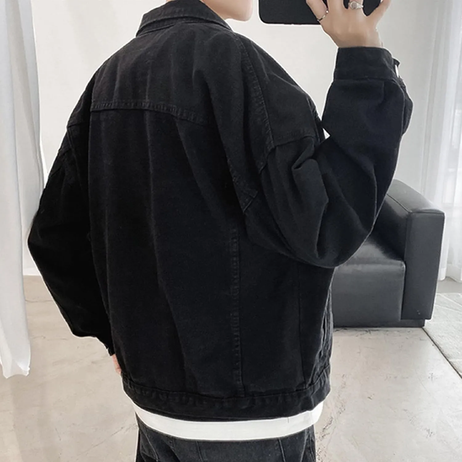 Mens Classic Washed Denim Jacket Slim Fit Trucker Cowboy Jackets Button Front Casual Mens Jean Coat