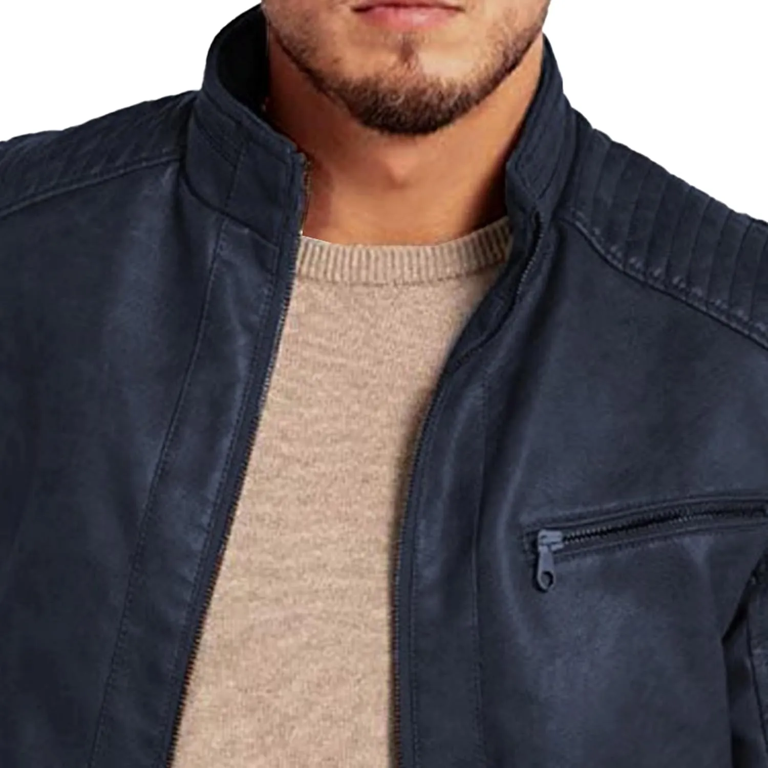 Men's Comfort Leather Jacket Zipper Biker Bomber Leathers Coat Stand Collar Motorcycle PU Jackets