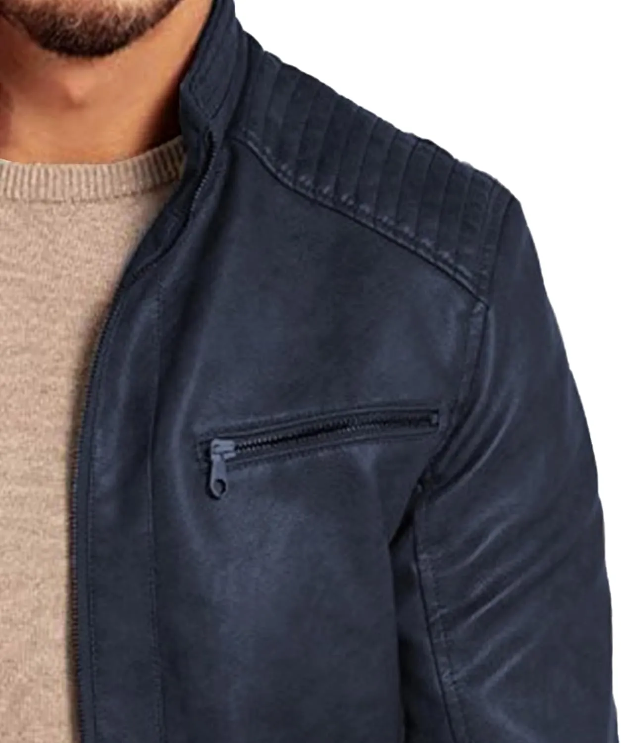Men's Comfort Leather Jacket Zipper Biker Bomber Leathers Coat Stand Collar Motorcycle PU Jackets