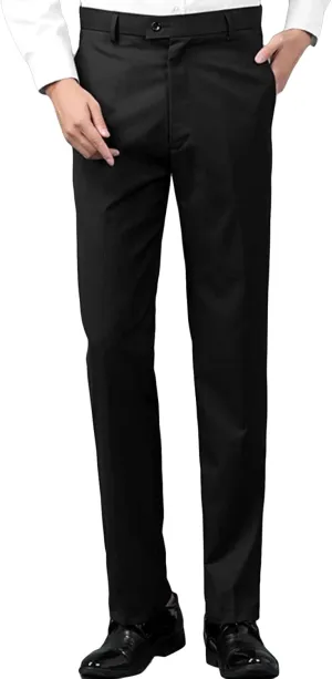 Men's Comfort Stretch Cotton Chino Pants Slim-Fit Washed Business Pant Skinny Vintage Cargo Dress Pant (Large,Black)