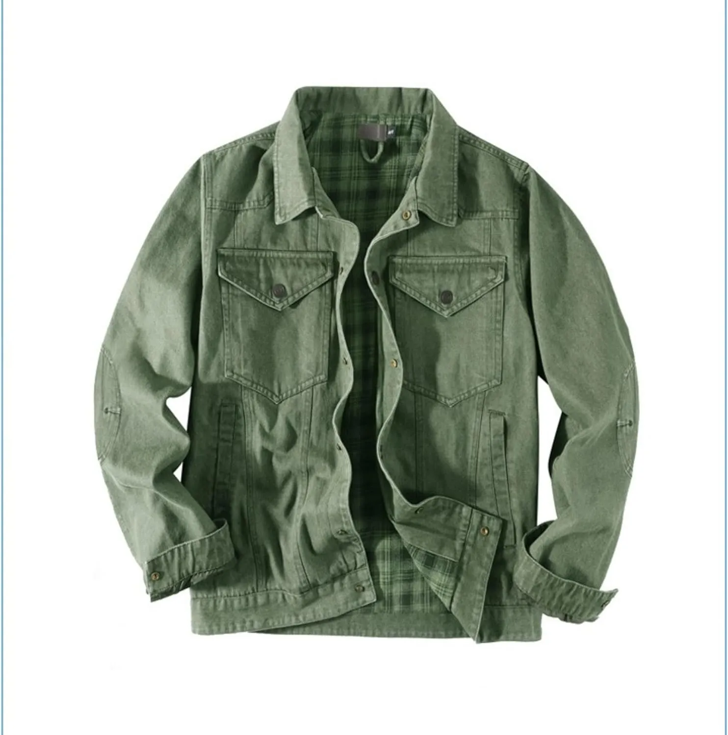 Men's Cowboy Flannel Lined Coat Rugged Wear Vintage Denim Jacket Plaid Button Casual Trucker Coat