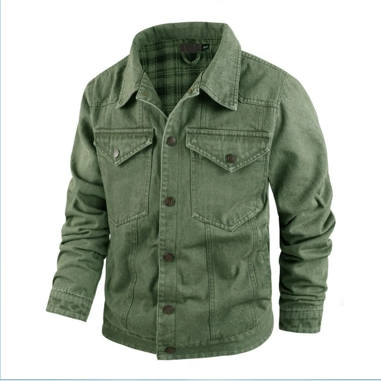 Men's Cowboy Flannel Lined Coat Rugged Wear Vintage Denim Jacket Plaid Button Casual Trucker Coat