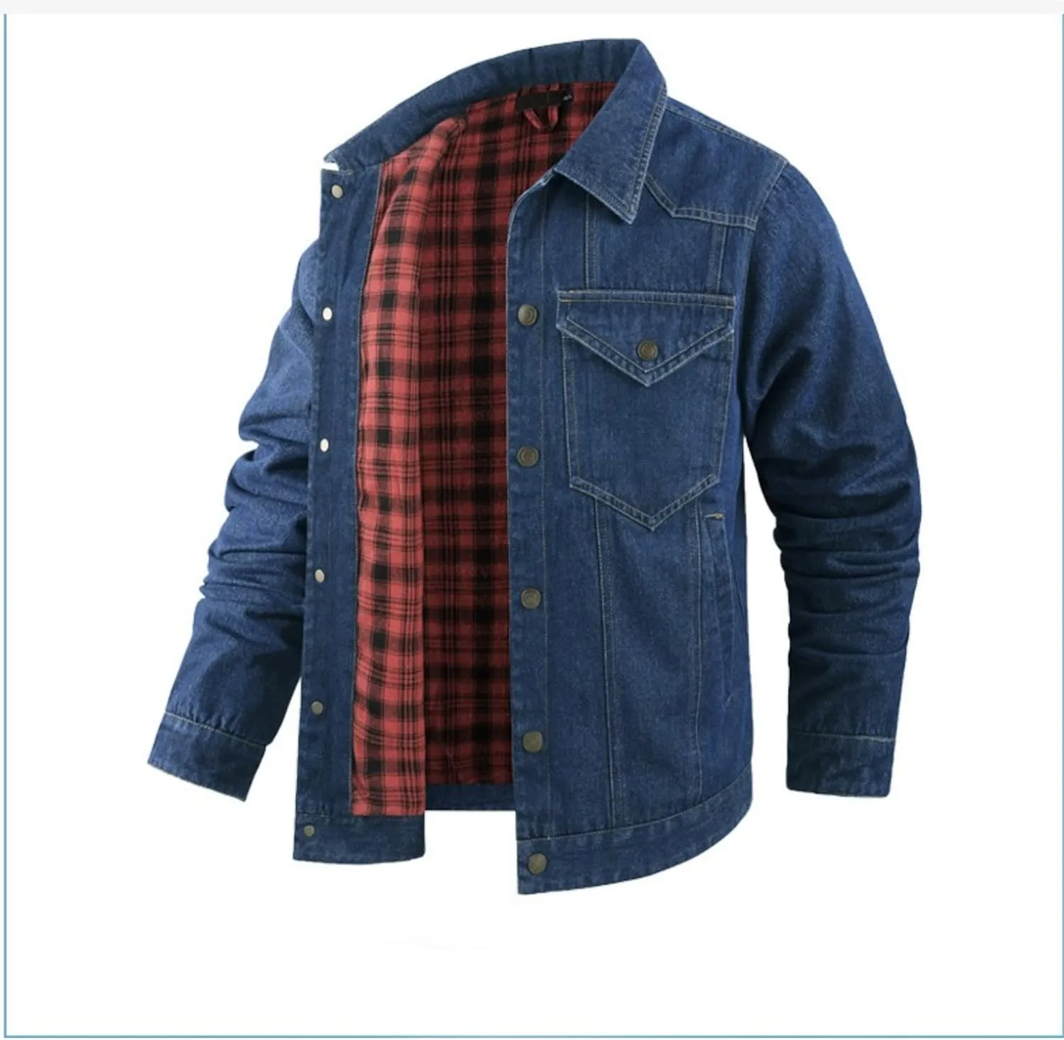 Men's Cowboy Flannel Lined Coat Rugged Wear Vintage Denim Jacket Plaid Button Casual Trucker Coat