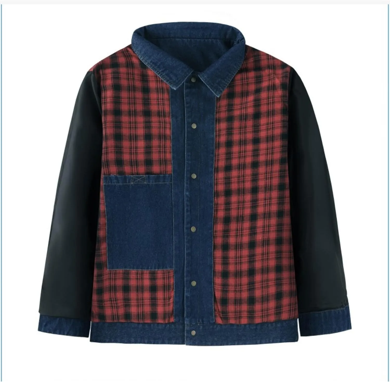 Men's Cowboy Flannel Lined Coat Rugged Wear Vintage Denim Jacket Plaid Button Casual Trucker Coat