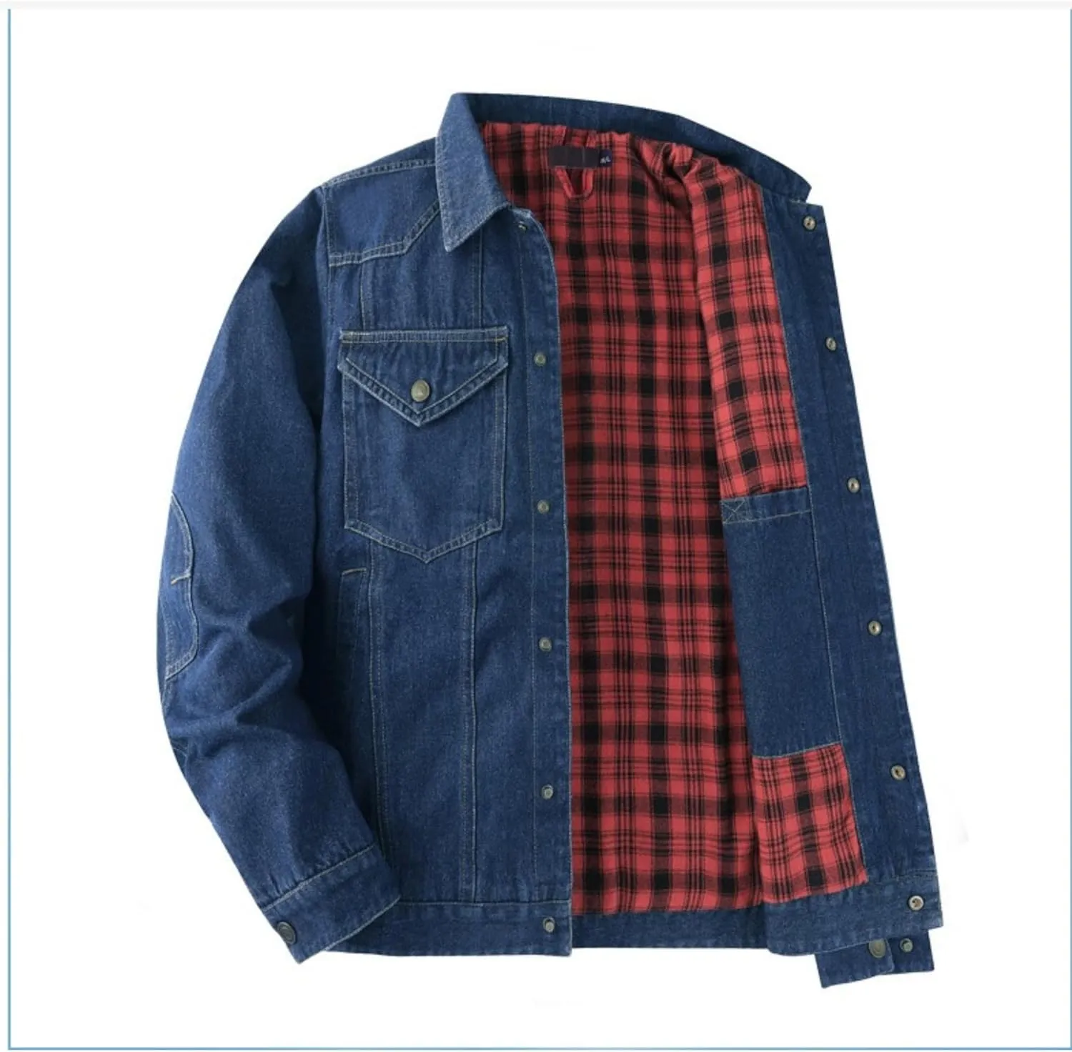 Men's Cowboy Flannel Lined Coat Rugged Wear Vintage Denim Jacket Plaid Button Casual Trucker Coat