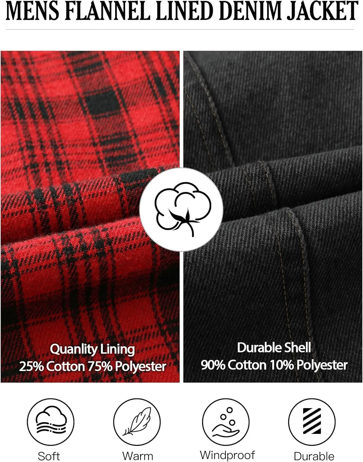 Men's Denim Jacket with Flannel Lined Jean Jackets for Winter Vintage Cowboy Cut Snap Closure Classic Heavy Duty
