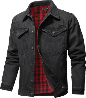 Men's Denim Jacket with Flannel Lined Jean Jackets for Winter Vintage Cowboy Cut Snap Closure Classic Heavy Duty