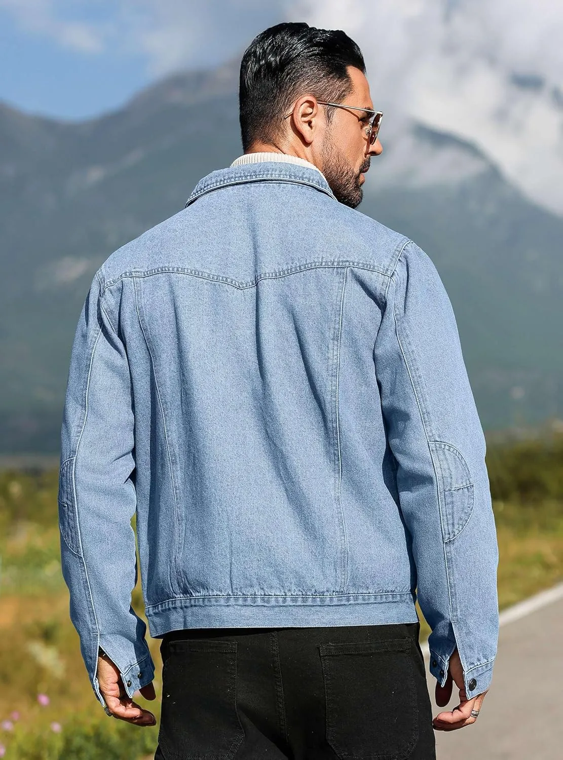 Men's Denim Jacket with Flannel Lined Jean Jackets for Winter Vintage Cowboy Cut Snap Closure Classic Heavy Duty