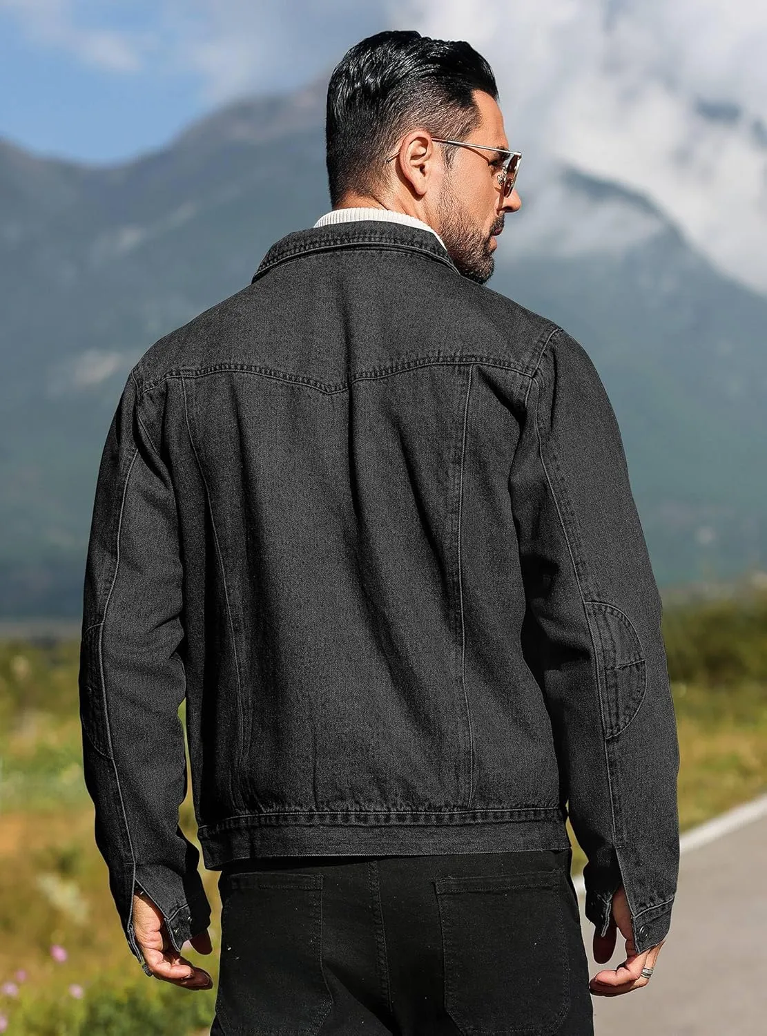 Men's Denim Jacket with Flannel Lined Jean Jackets for Winter Vintage Cowboy Cut Snap Closure Classic Heavy Duty