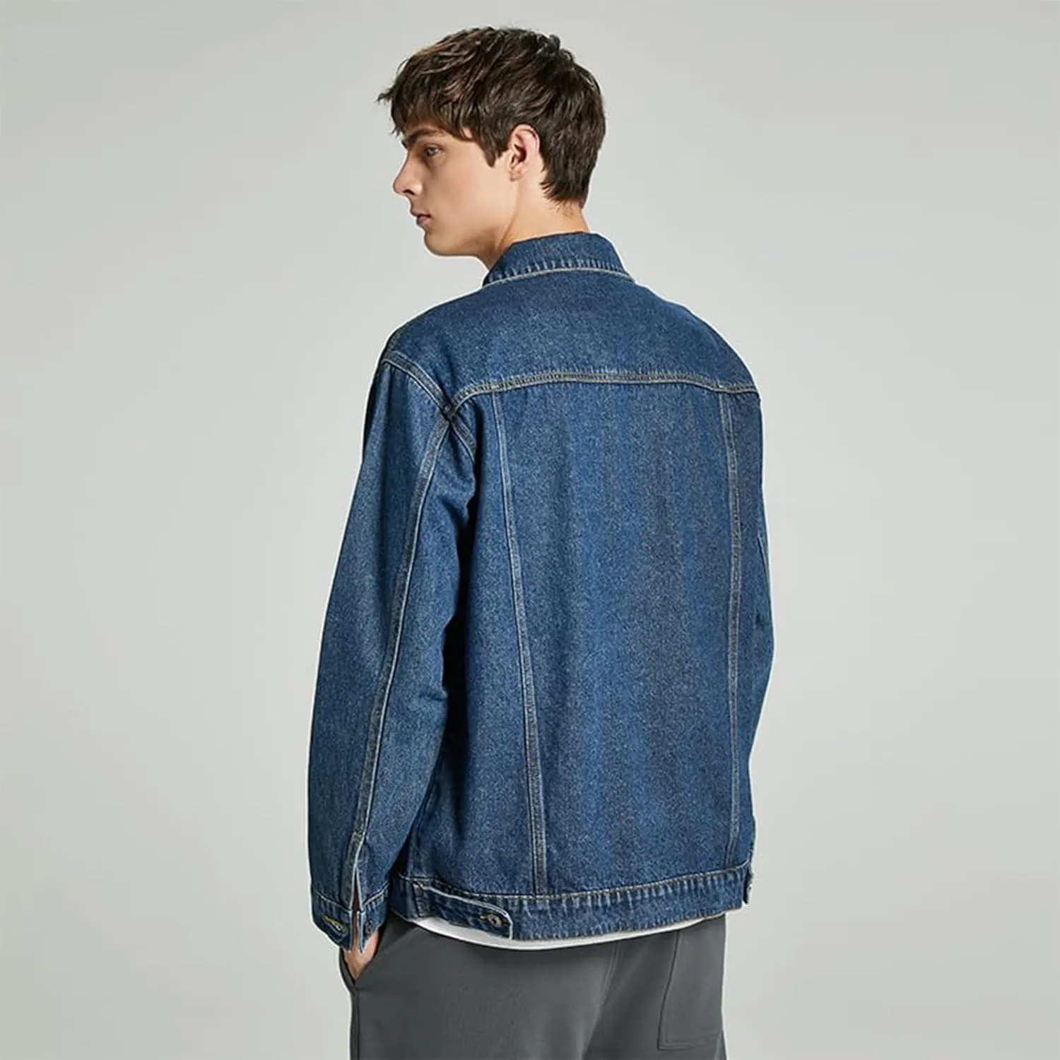 Men's Denim Jacket,Classic Crewneck Cowboy Jacket for Men,Spring and Autumn Vintage Workwear Denim Shirt