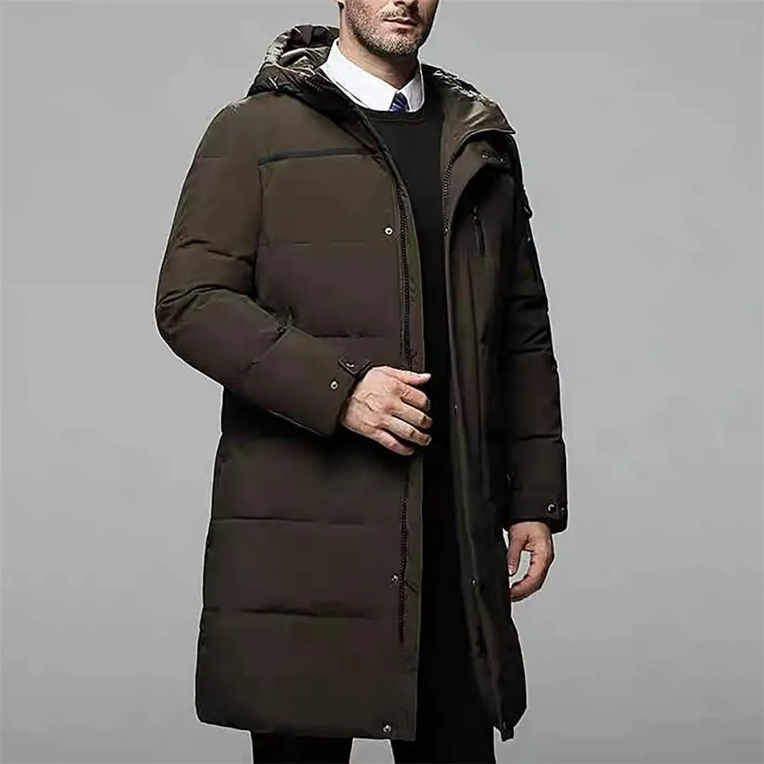 Men's Down Jacket Medium Length Winter Cotton Padded Thick Parka For Middle Elderly Windproof Casual Outwear Coats