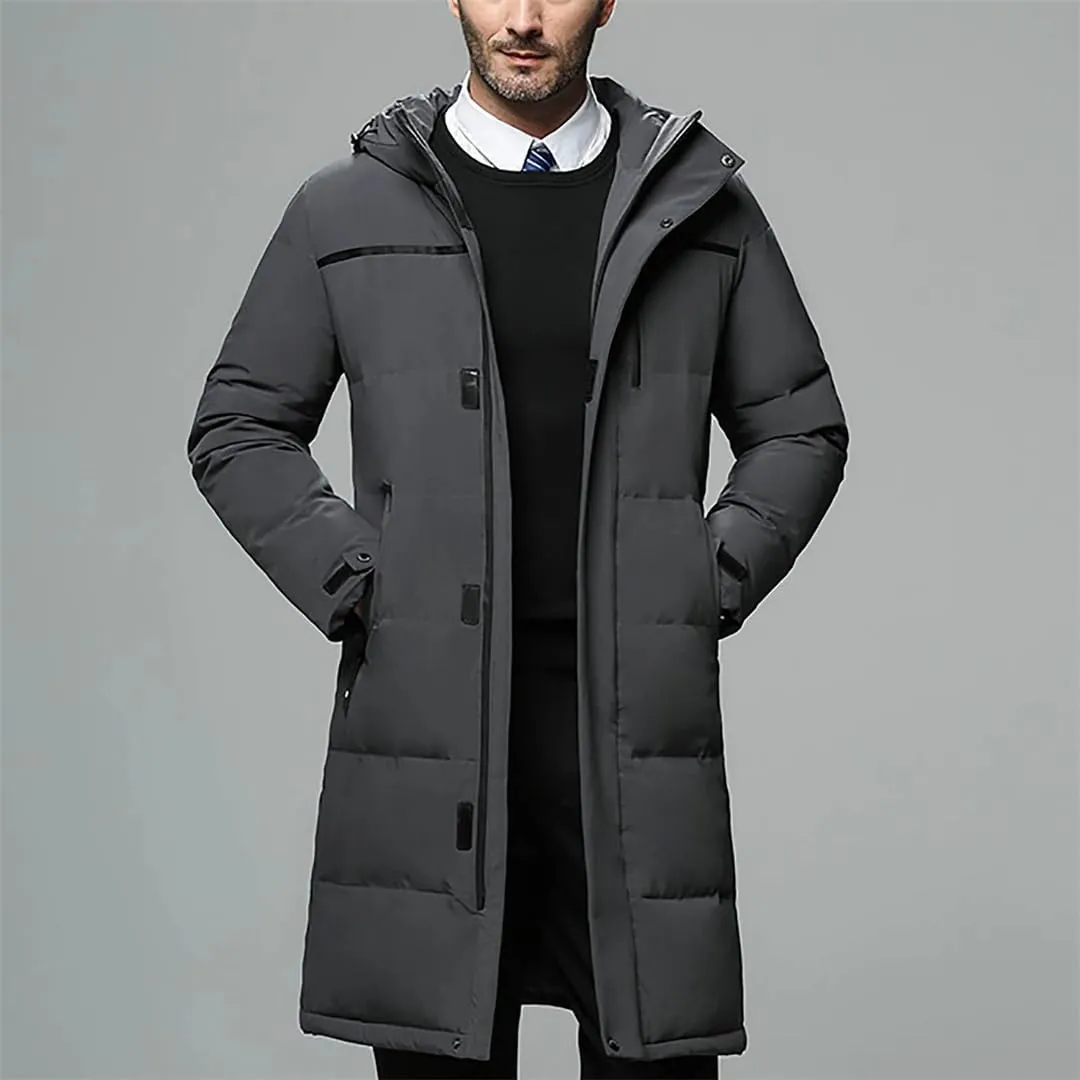 Men's Down Jacket Medium Length Winter Cotton Padded Thick Parka For Middle Elderly Windproof Casual Outwear Coats