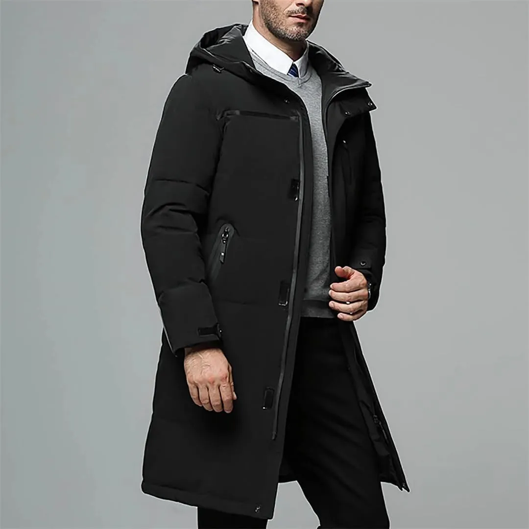 Men's Down Jacket Medium Length Winter Cotton Padded Thick Parka For Middle Elderly Windproof Casual Outwear Coats