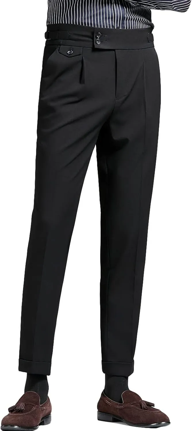 Men's Flat Front Dress Pant Slim Fit Linen Cotton Chino Pant Comfort Straight Fit Flat Front Casual Pant (29,Black)