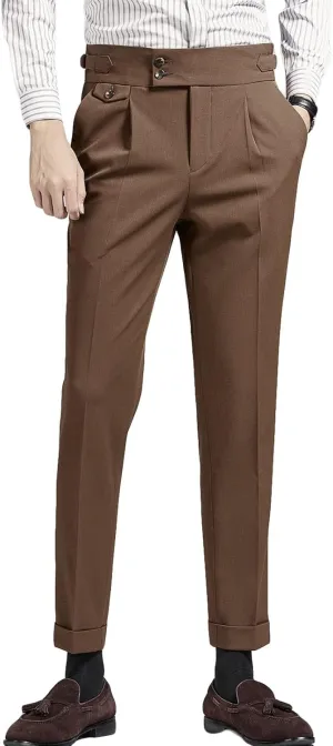 Men's Flat Front Dress Pant Slim Fit Linen Cotton Chino Pant Comfort Straight Fit Flat Front Casual Pant (30,Brown)