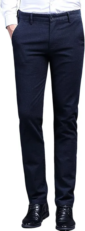 Men's Flat Front Straight Fit Dress Pant Comfort Skinny Slim Fit Stretch Business Fashion Pencil Chinos Pants (30,Blue)