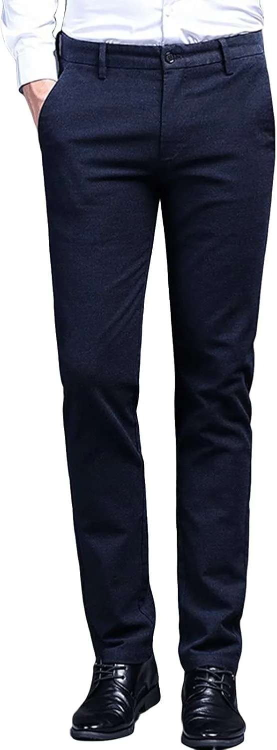 Men's Flat Front Straight Fit Dress Pant Comfort Skinny Slim Fit Stretch Business Fashion Pencil Chinos Pants (30,Blue)