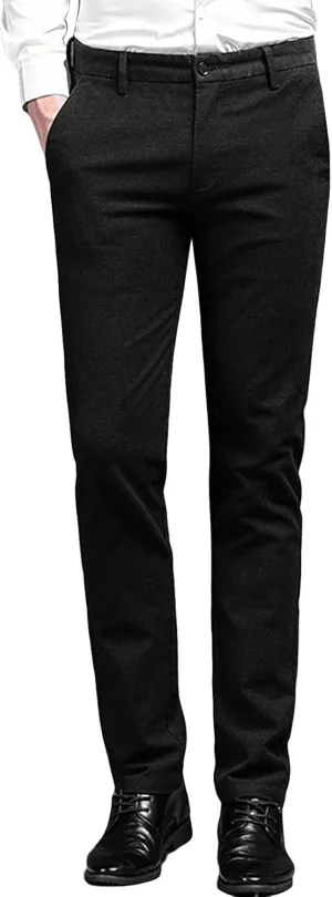 Men's Flat Front Straight Fit Dress Pant Comfort Skinny Slim Fit Stretch Business Fashion Pencil Chinos Pants (32,Black)