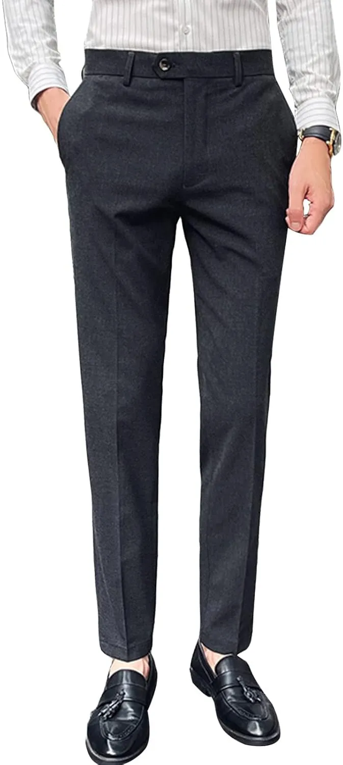 Men's Flex Flat Front Straight Fit Pant Slim-Fit Wrinkle-Resistant Chino Pant Comfort Dress Pant Sweatpants (4X-Large,Dark Grey)