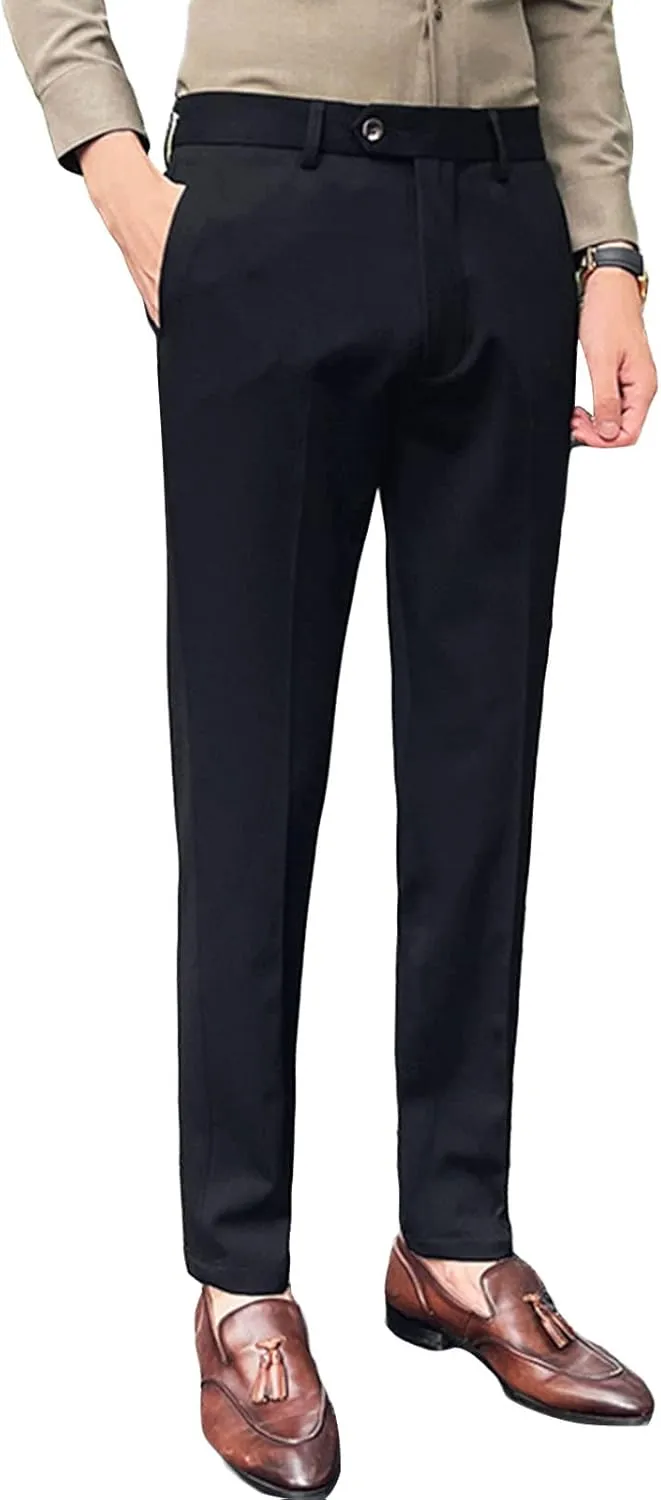 Men's Flex Flat Front Straight Fit Pant Slim-Fit Wrinkle-Resistant Chino Pant Comfort Dress Pant Sweatpants (X-Large,Black)