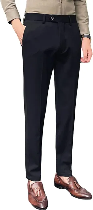 Men's Flex Flat Front Straight Fit Pant Slim-Fit Wrinkle-Resistant Chino Pant Comfort Dress Pant Sweatpants (X-Large,Black)