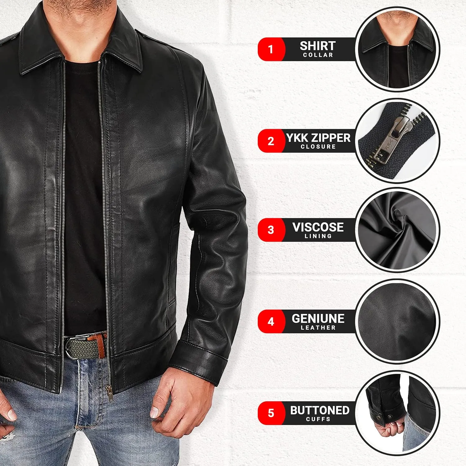 Mens Leather Jacket - Real Lambskin Classic Vintage Style Leather Jackets For Men Brown Leather Jacket for Mens