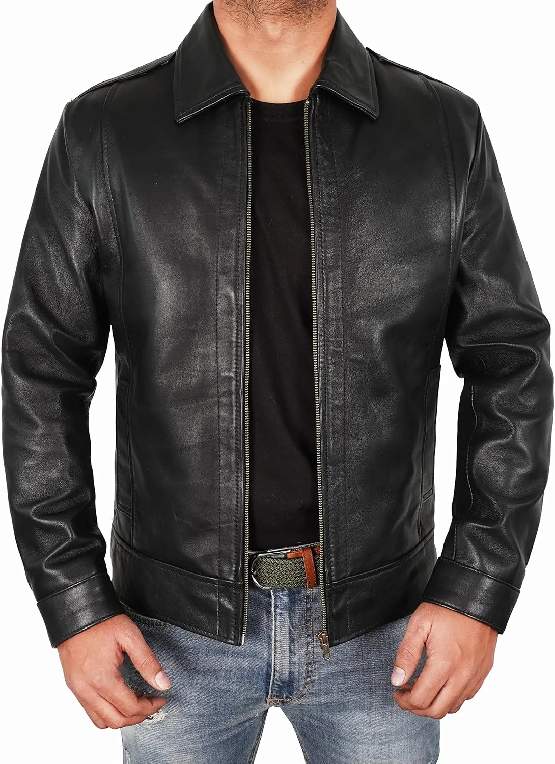 Mens Leather Jacket - Real Lambskin Classic Vintage Style Leather Jackets For Men Brown Leather Jacket for Mens