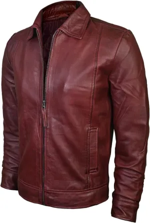 Mens Leather Jacket - Real Lambskin Classic Vintage Style Leather Jackets For Men Brown Leather Jacket for Mens