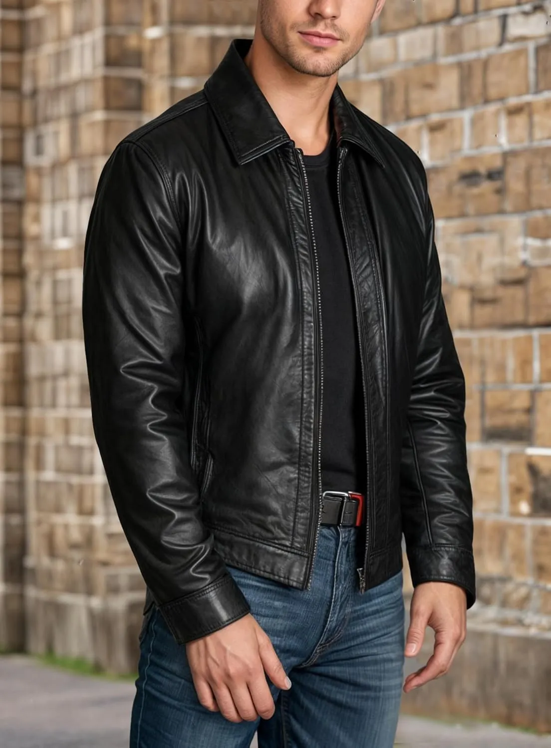 Mens Leather Jacket - Real Lambskin Classic Vintage Style Leather Jackets For Men Brown Leather Jacket for Mens