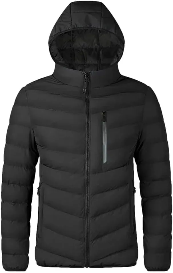 Men's Lightweight Hooded Down Jacket Winter Warm Zipper Pockets Cotton Padded Jacket Coat For Outdoors Travel