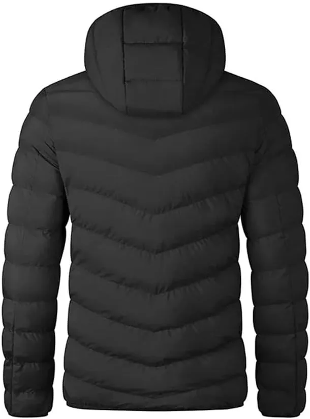 Men's Lightweight Hooded Down Jacket Winter Warm Zipper Pockets Cotton Padded Jacket Coat For Outdoors Travel