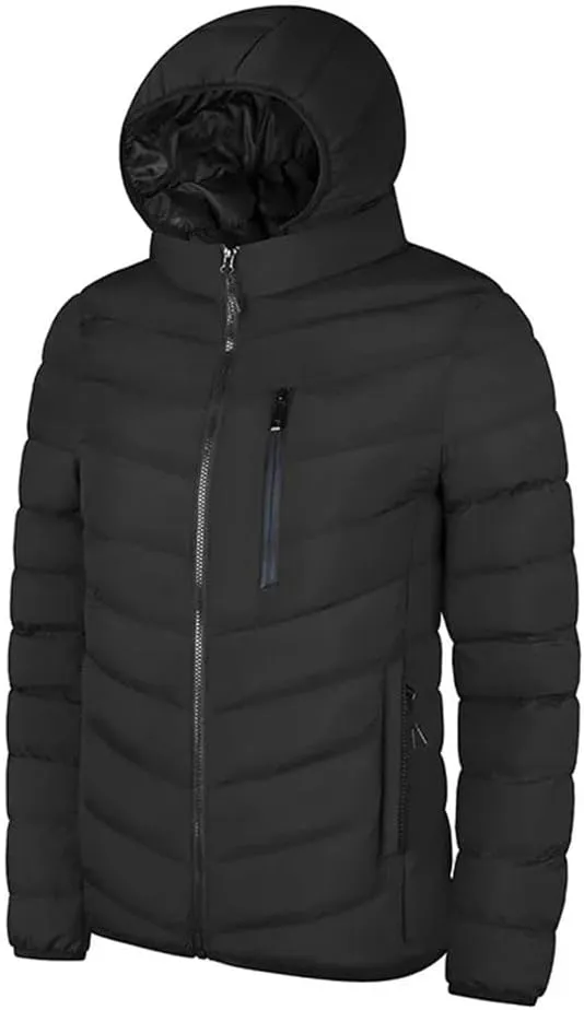 Men's Lightweight Hooded Down Jacket Winter Warm Zipper Pockets Cotton Padded Jacket Coat For Outdoors Travel