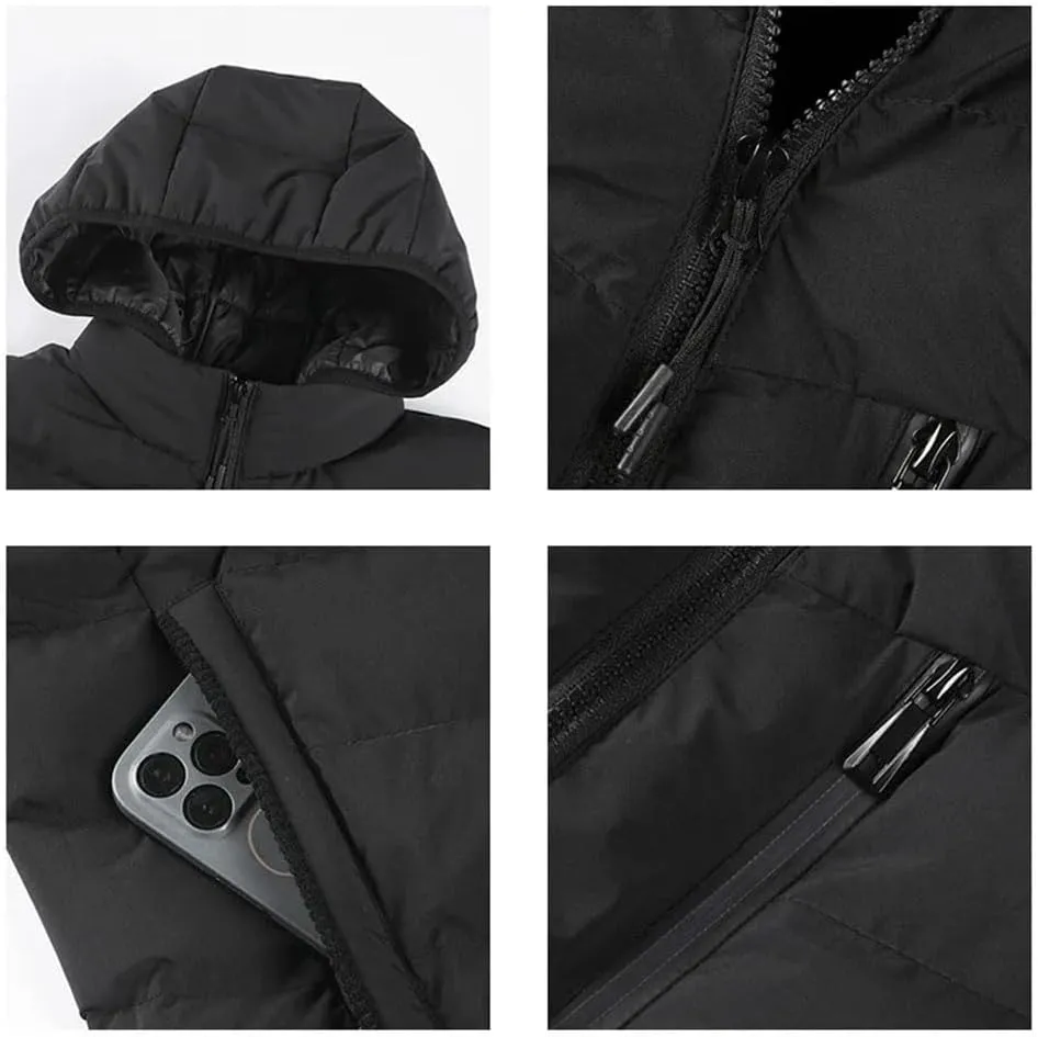 Men's Lightweight Hooded Down Jacket Winter Warm Zipper Pockets Cotton Padded Jacket Coat For Outdoors Travel