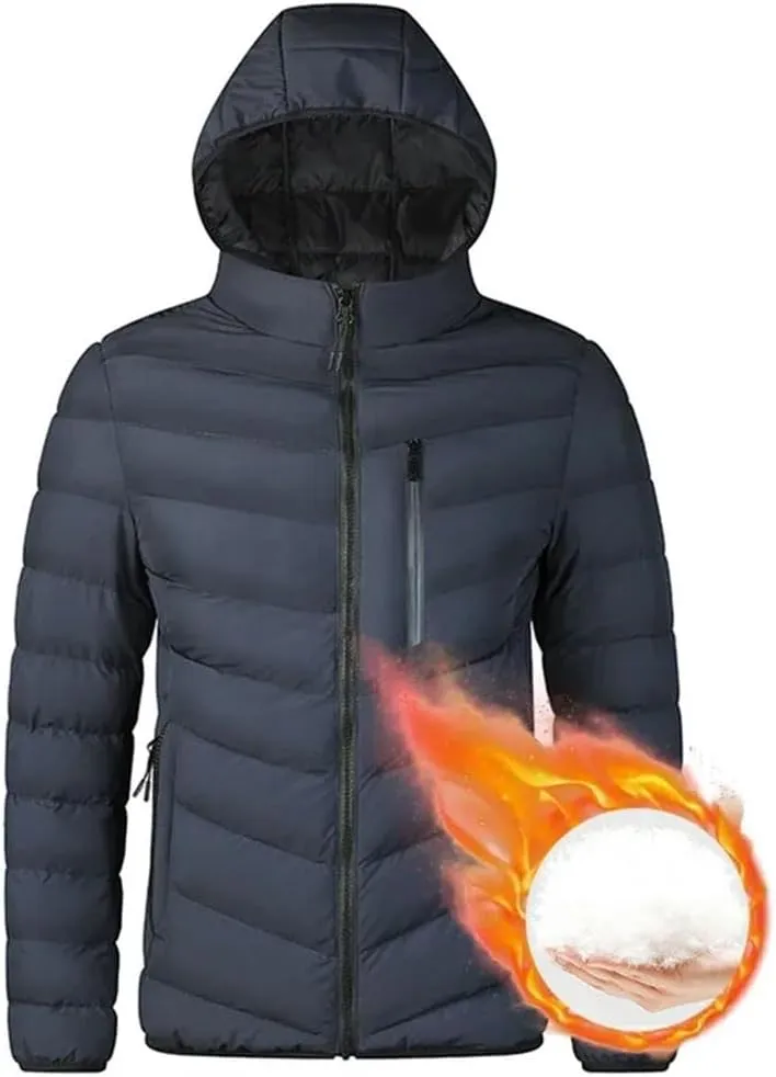 Men's Lightweight Hooded Down Jacket Winter Warm Zipper Pockets Cotton Padded Jacket Coat For Outdoors Travel