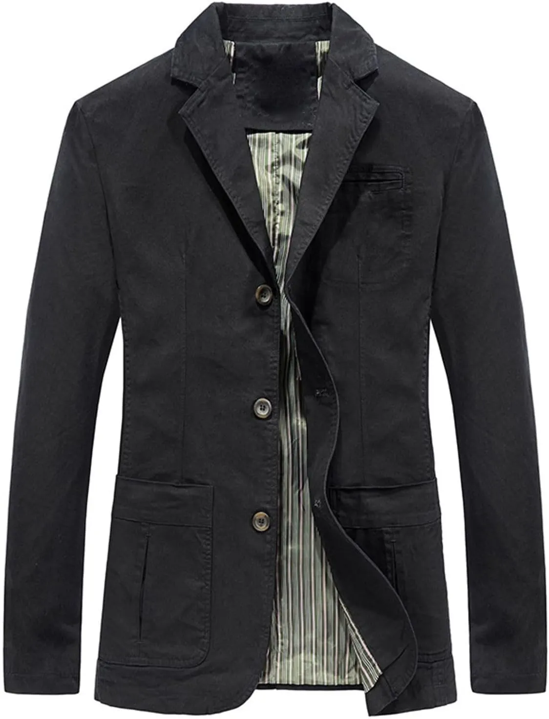 Men's Long Sleeve Blazer Jacket Snow Top Vintage Fall Casual Button Classic Notch Collar Fashion Cotton Suit Coat