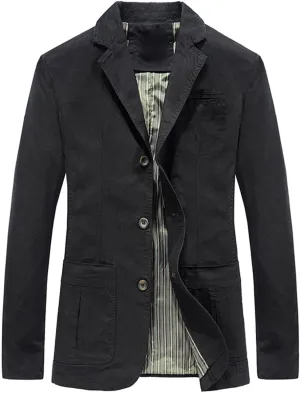 Men's Long Sleeve Blazer Jacket Snow Top Vintage Fall Casual Button Classic Notch Collar Fashion Cotton Suit Coat
