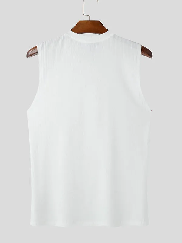 Mens Minimalist Textured Striped Sleeveless Tank SKUK94779