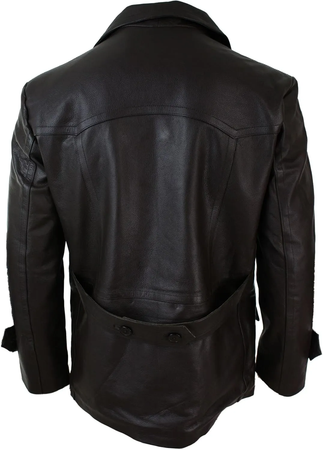 Mens Real Leather 3/4 Double Breasted Pea Coat Sherlock Sailor Classic