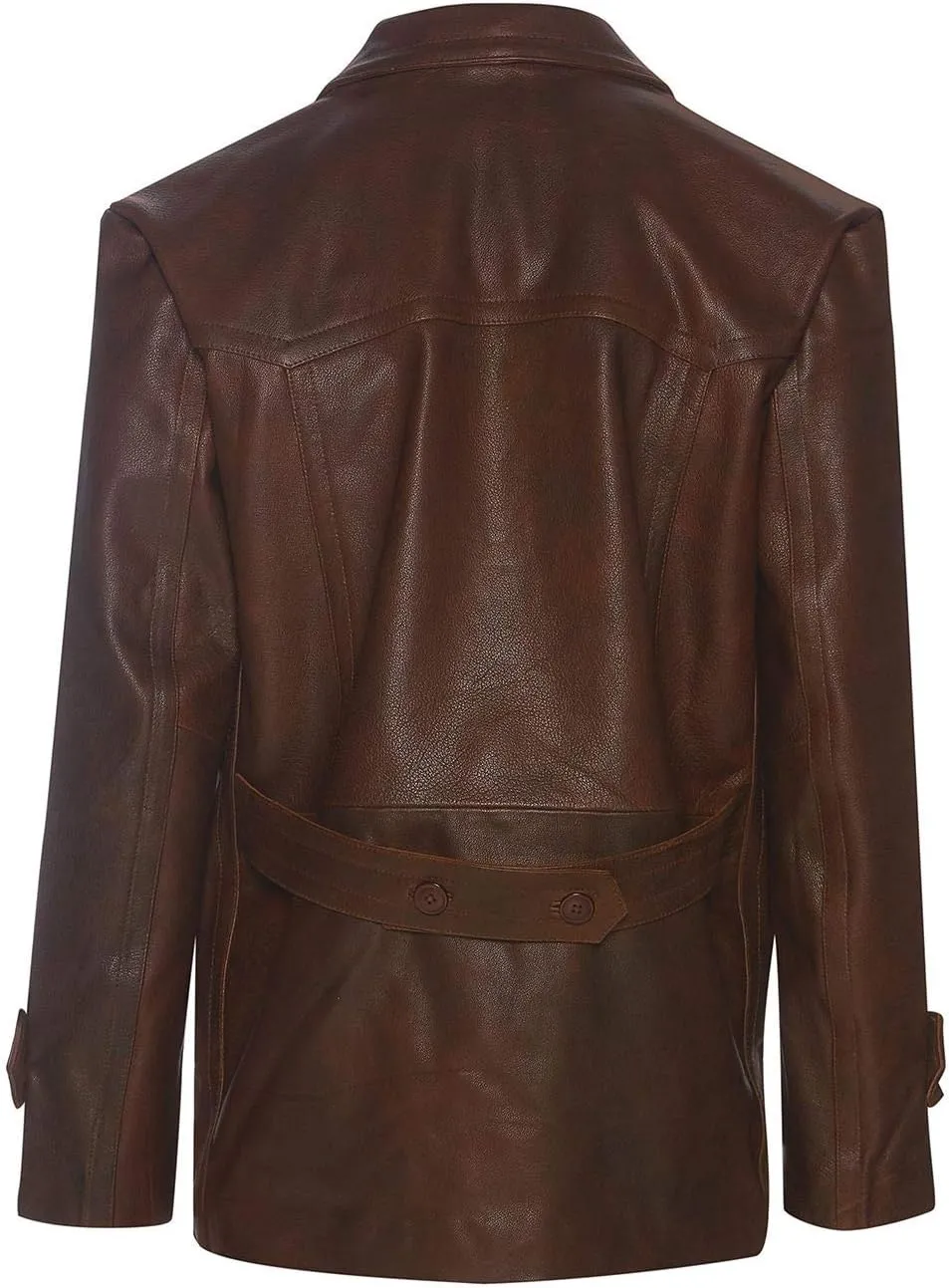 Mens Real Leather 3/4 Double Breasted Pea Coat Sherlock Sailor Classic