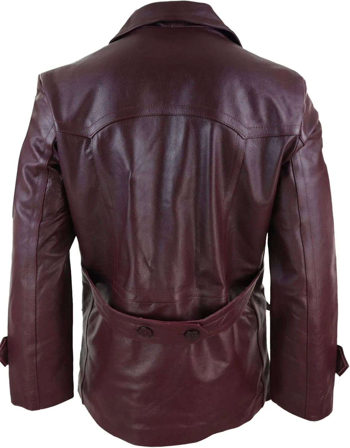 Mens Real Leather 3/4 Double Breasted Pea Coat Sherlock Sailor Classic