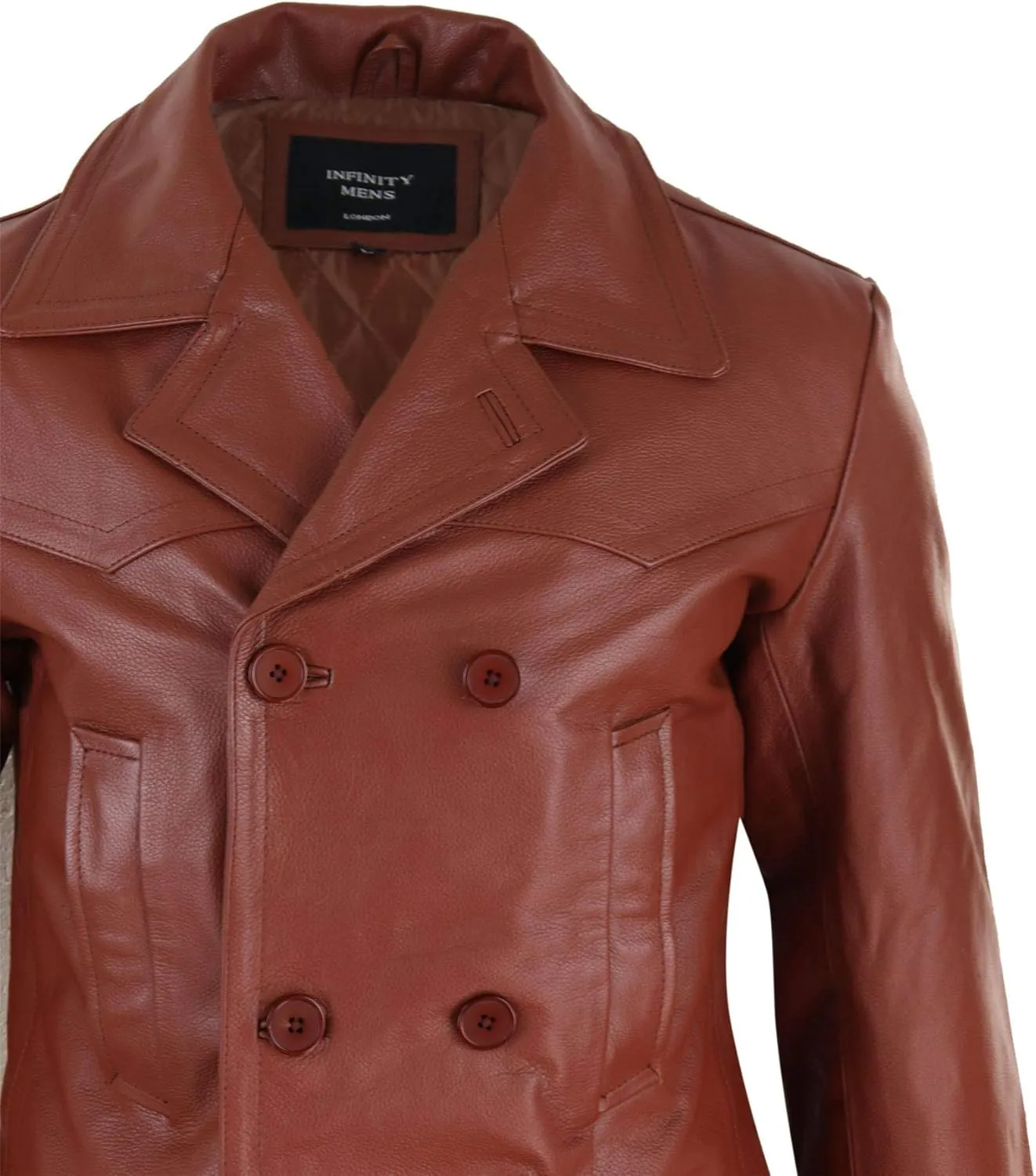 Mens Real Leather 3/4 Double Breasted Pea Coat Sherlock Sailor Classic