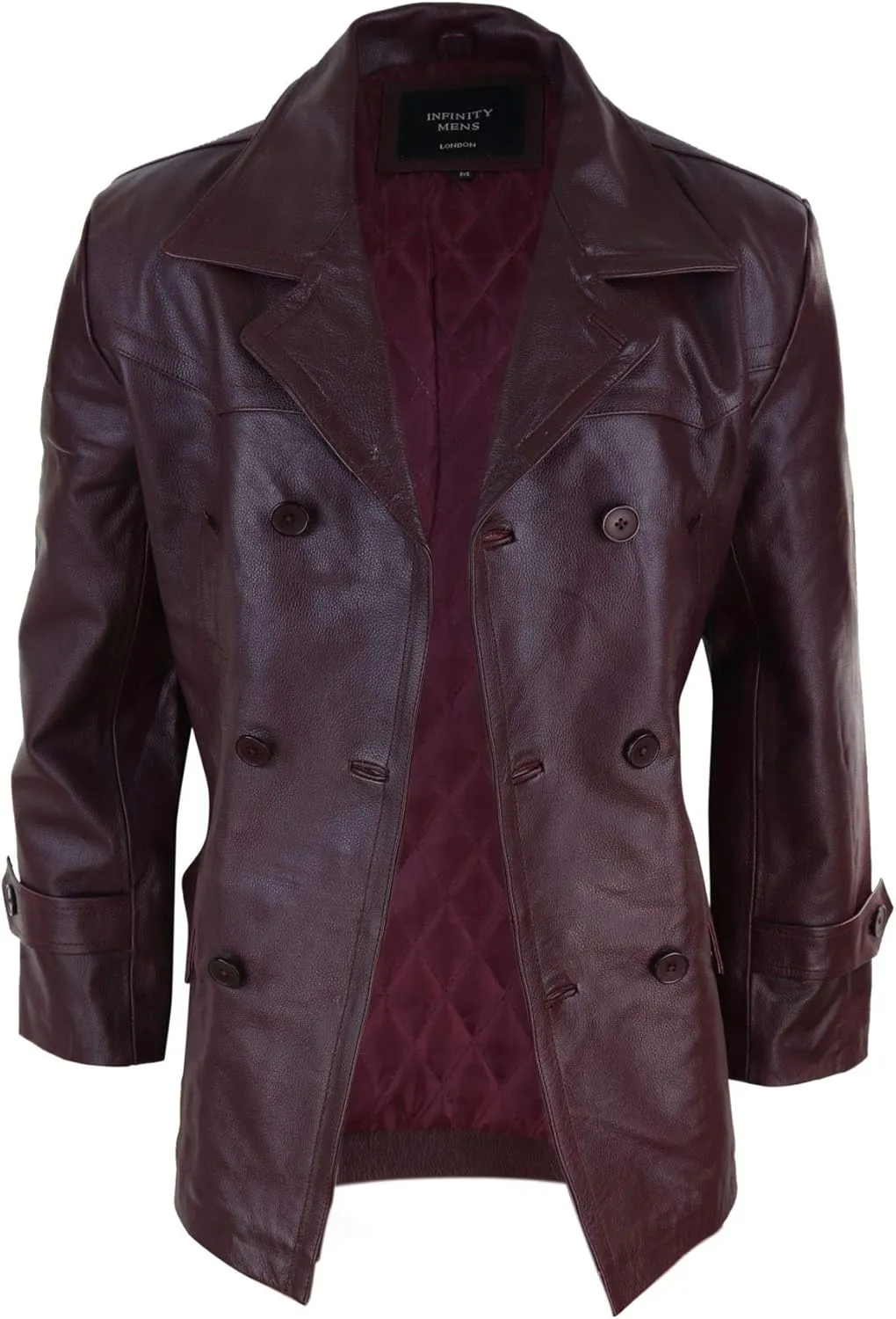 Mens Real Leather 3/4 Double Breasted Pea Coat Sherlock Sailor Classic