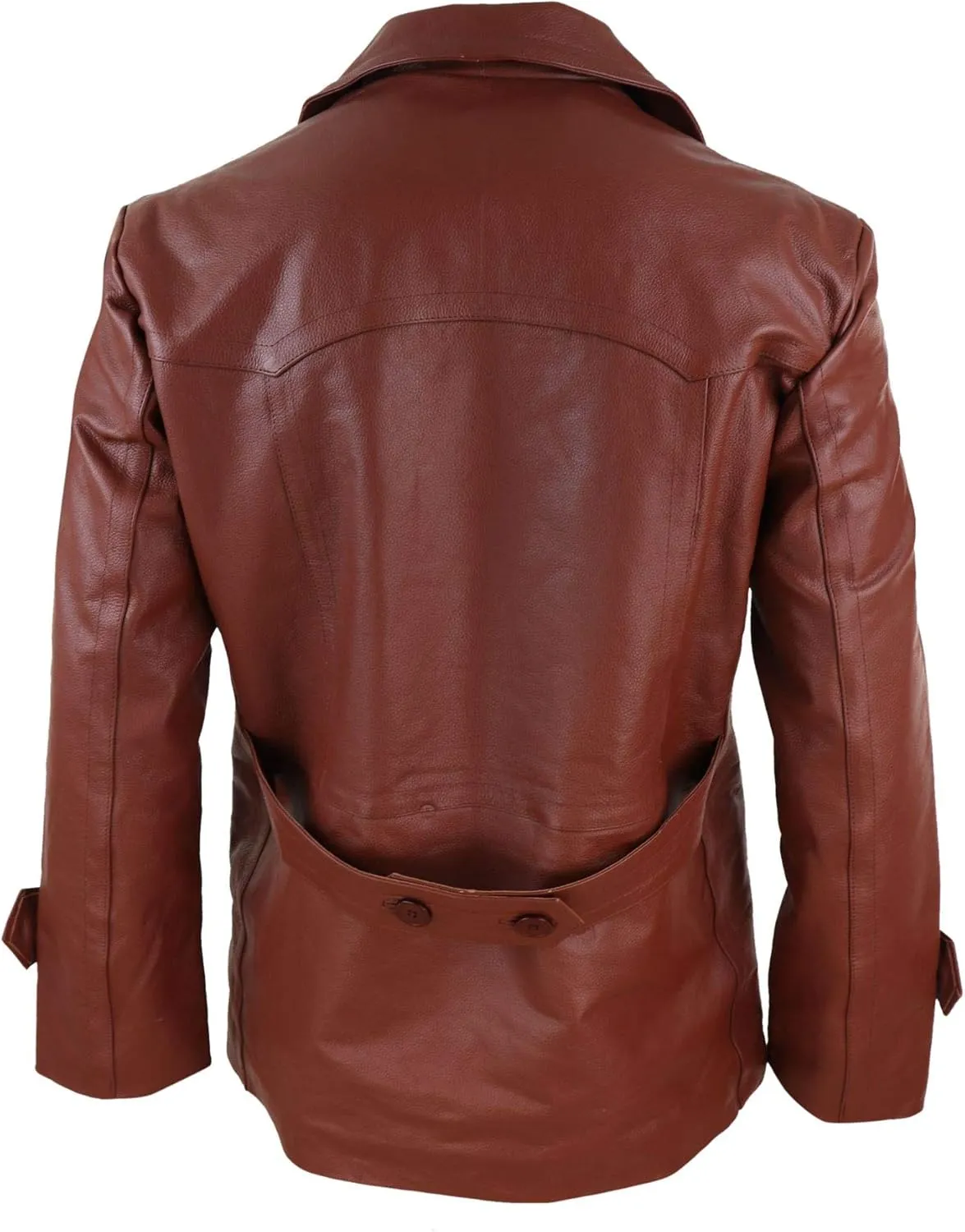 Mens Real Leather 3/4 Double Breasted Pea Coat Sherlock Sailor Classic
