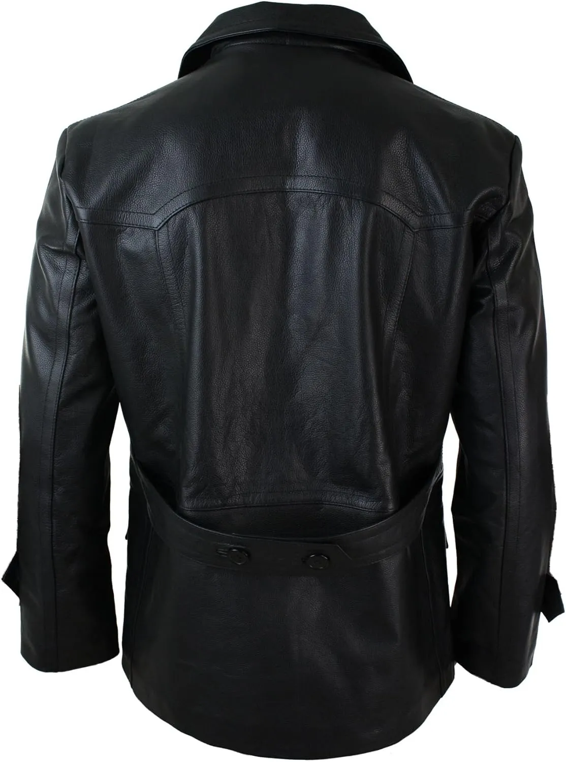 Mens Real Leather 3/4 Double Breasted Pea Coat Sherlock Sailor Classic