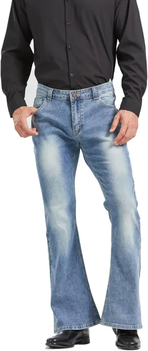 Men's Relaxed Vintage 60s 70s Bell Bottom Stretch Fit Classic Comfort Flared Flares Retro Leg Disco Denim Jeans Pants