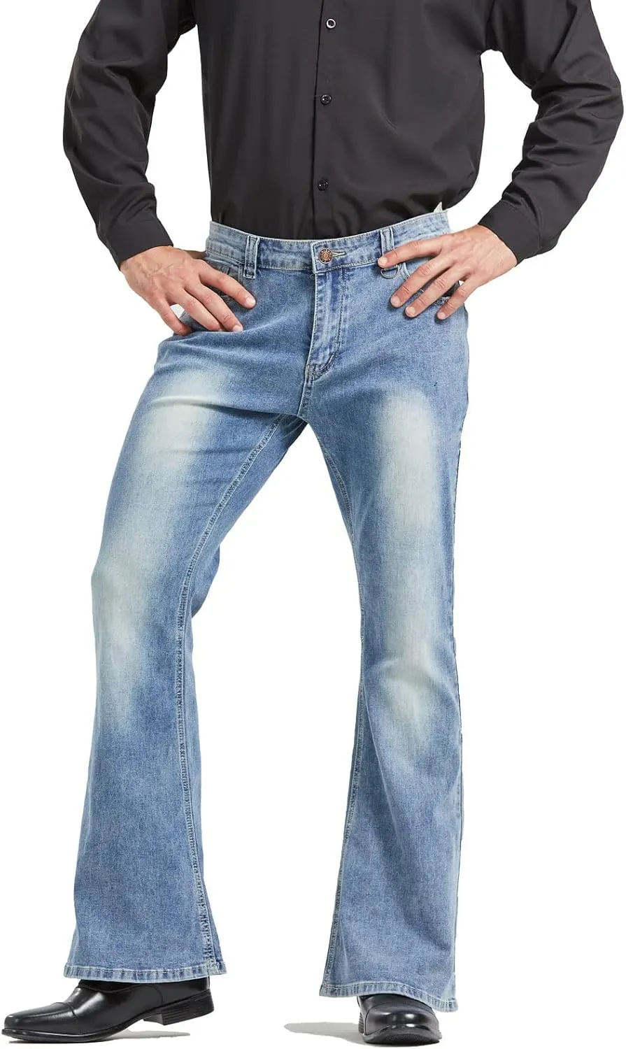 Men's Relaxed Vintage 60s 70s Bell Bottom Stretch Fit Classic Comfort Flared Flares Retro Leg Disco Denim Jeans Pants