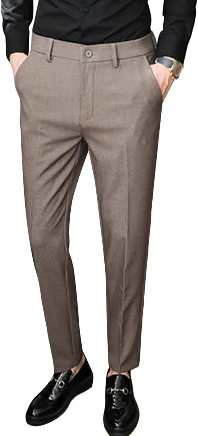 Men'S Skinny Stretchy Khaki Pants Slim Fit Slacks Tapered Trousers Wrinkle-Free Comfort Dress Chino Pant (31,Brown), Brown, 31