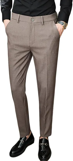 Men'S Skinny Stretchy Khaki Pants Slim Fit Slacks Tapered Trousers Wrinkle-Free Comfort Dress Chino Pant (31,Brown), Brown, 31